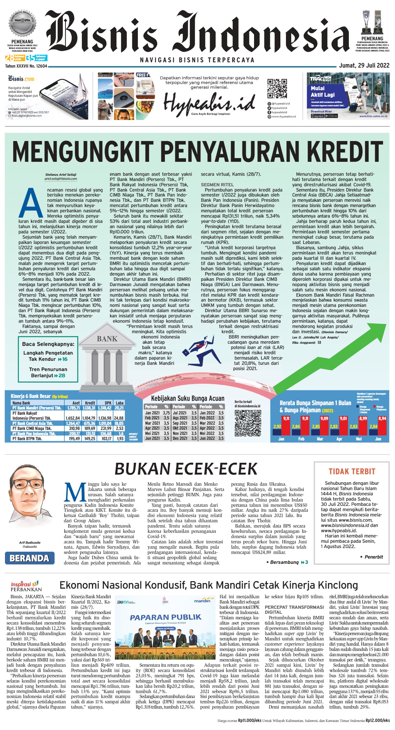 E-paper Bisnis Indonesia Edisi 29 Juli 2022